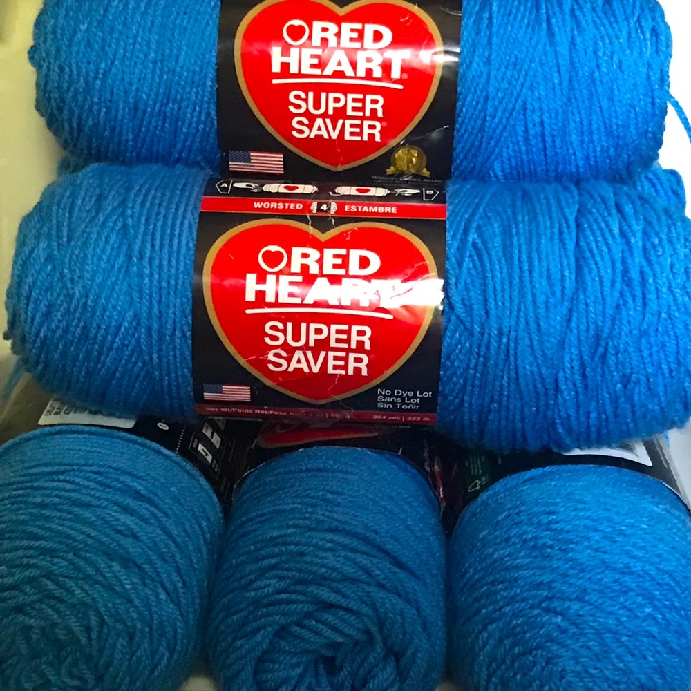 RED HEART SUPER SAVER YARN SKEINS Delft Blue LOT OF 6 Skeins 7 OZ EACH Acrylic